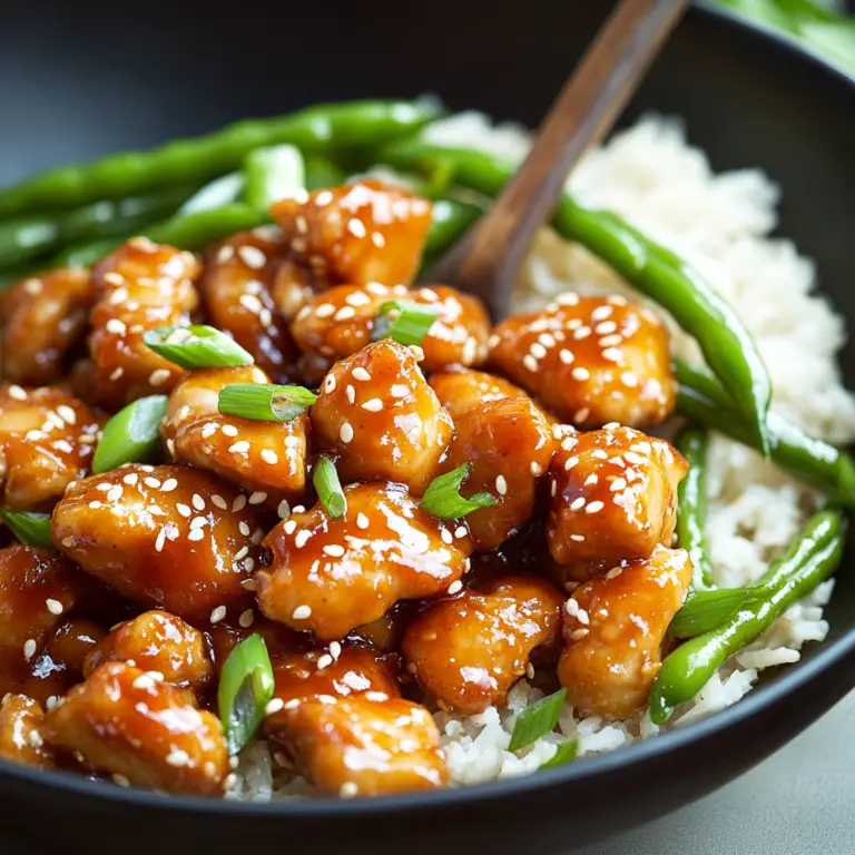 Sesame Chicken with Green Beans and Rice Dish