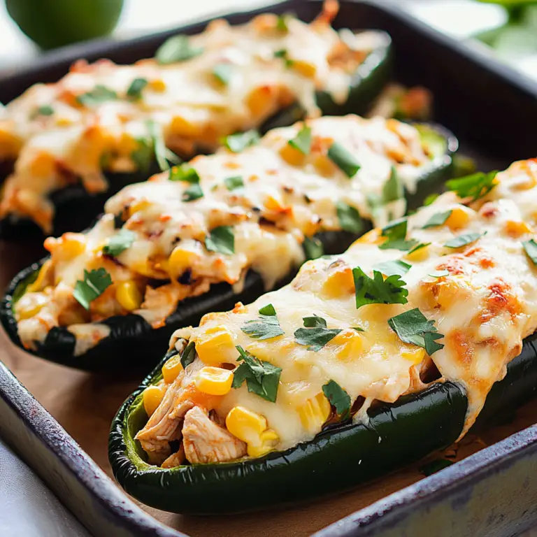 Cheesy Chicken and Corn Stuffed Poblano Peppers