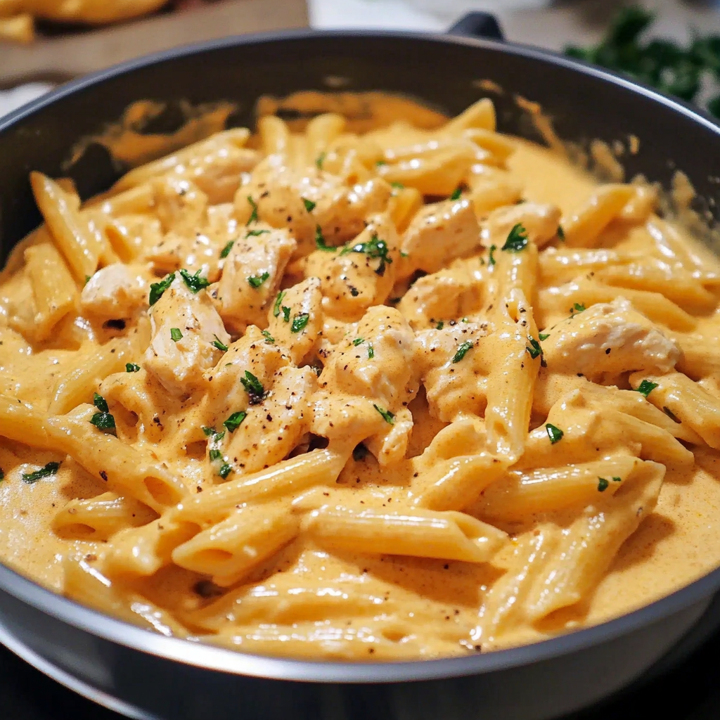 Recipe preparation for One-Pot Buffalo Ranch Chicken Penne