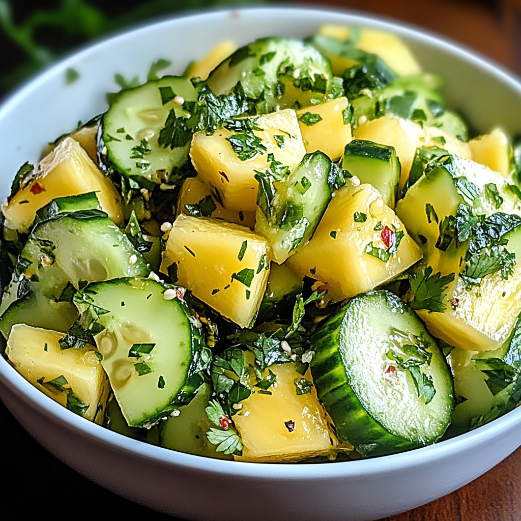Recipe preparation for Refreshing Pineapple Cucumber Salad