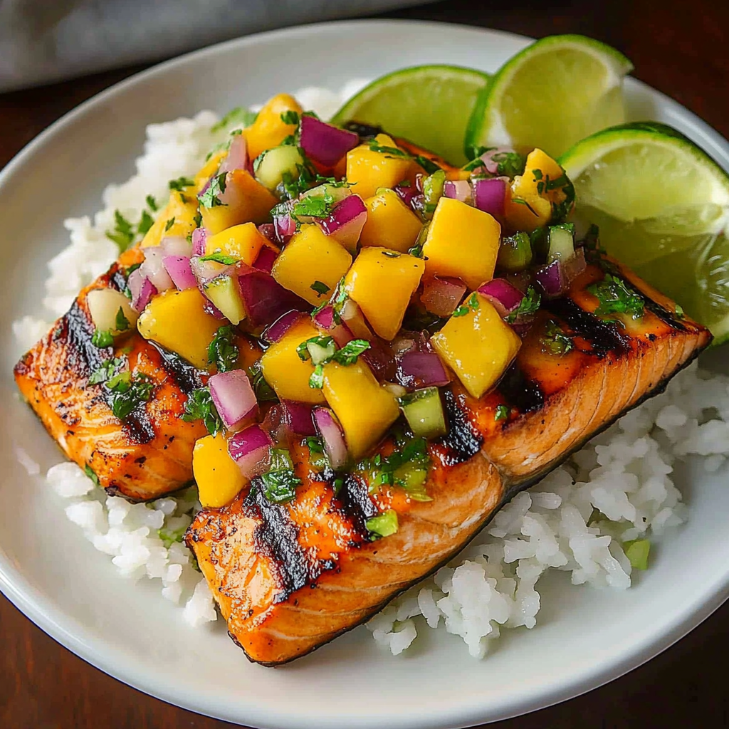 Recipe preparation for Grilled Salmon Mango Salsa