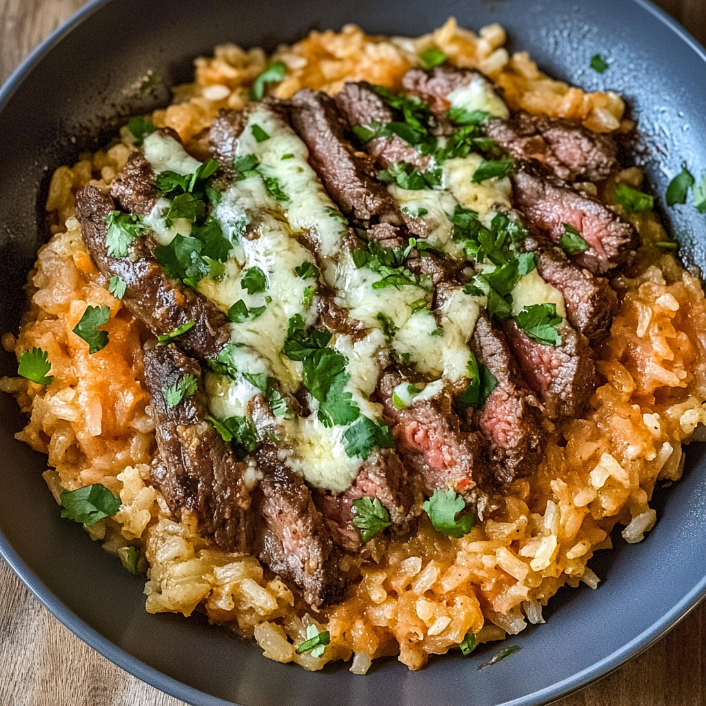 Recipe preparation for Steak and Queso Rice