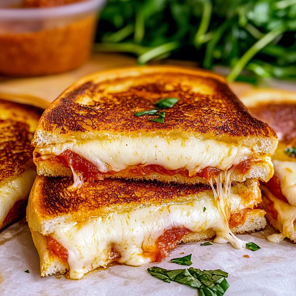 Recipe preparation for Garlic Parmesan Pizza Grilled Cheese