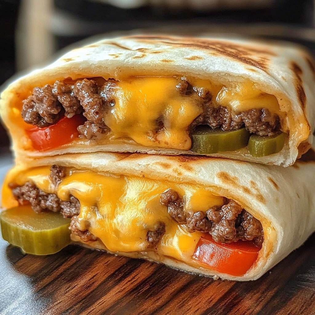 Recipe preparation for Easy Air Fryer Cheeseburger Wraps
