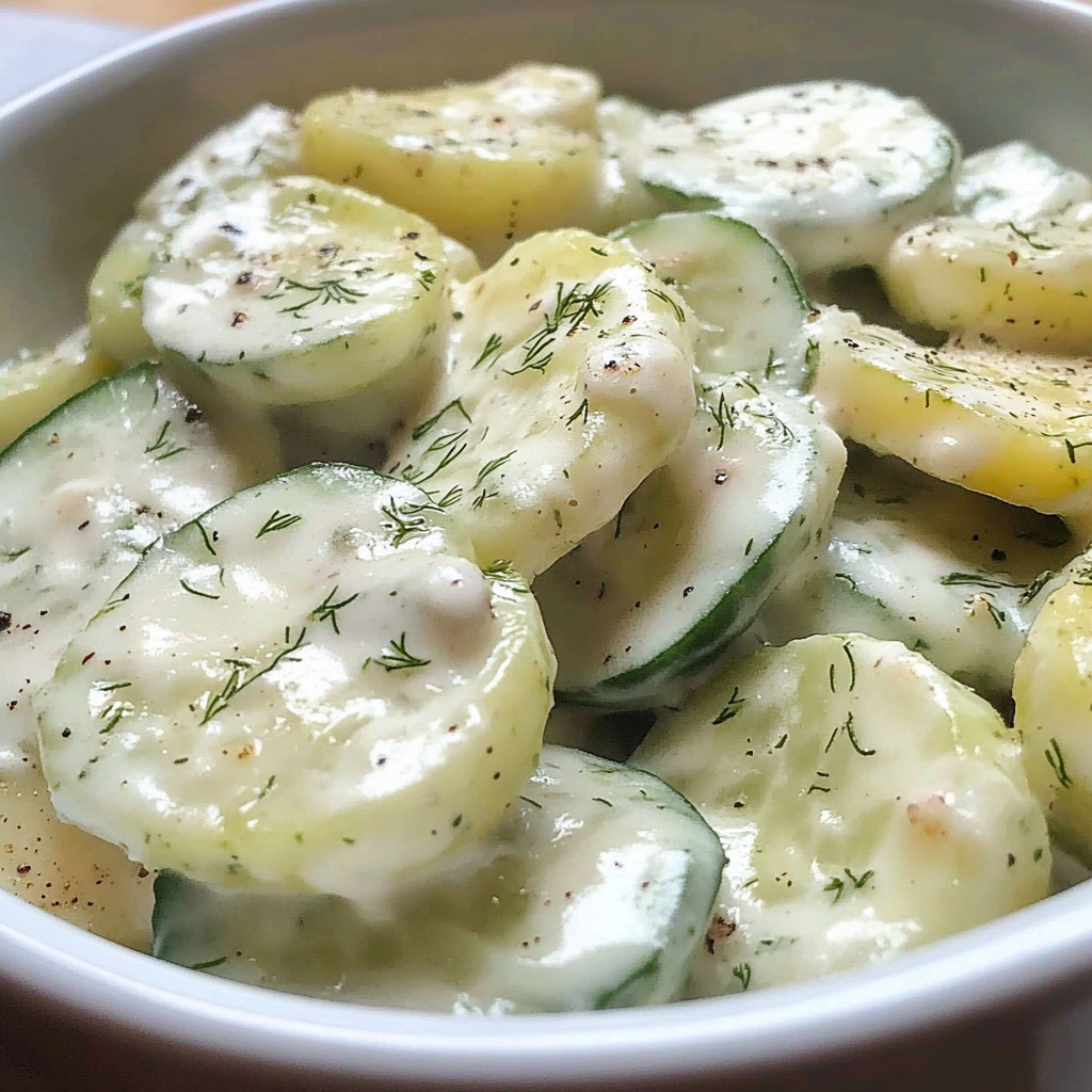 Recipe preparation for Creamy Cucumber Salad
