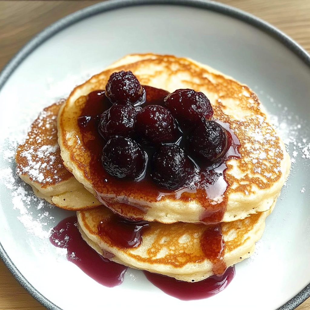 Recipe preparation for Cherry and limon ricotta pancakes