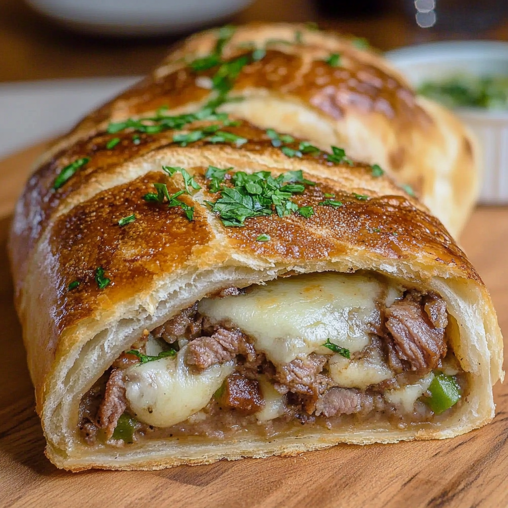 Recipe preparation for Philly Cheesesteak Stromboli