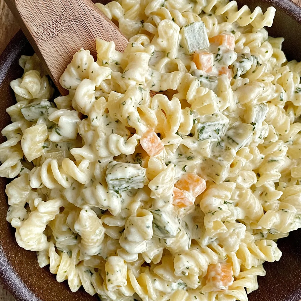 Recipe preparation for Dill pickle pasta salad