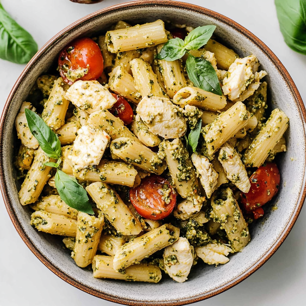 Recipe preparation for Chicken Pesto Pasta Salad