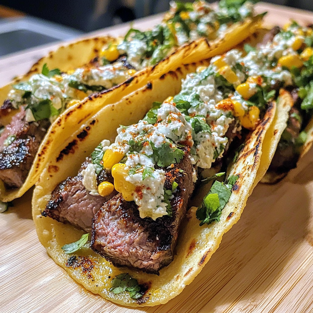 Recipe preparation for Grilled Elote Steak Tacos