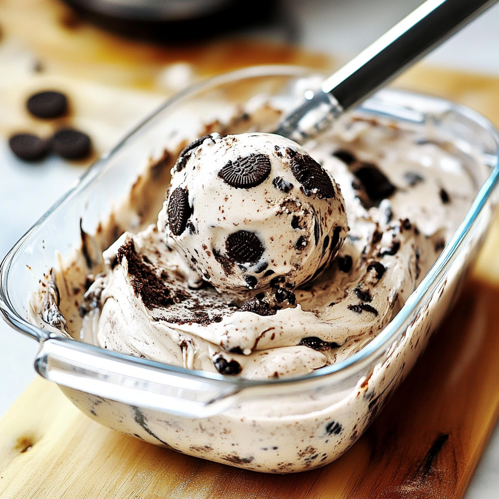 Recipe preparation for No Churn Oreo Fudge Ice Cream