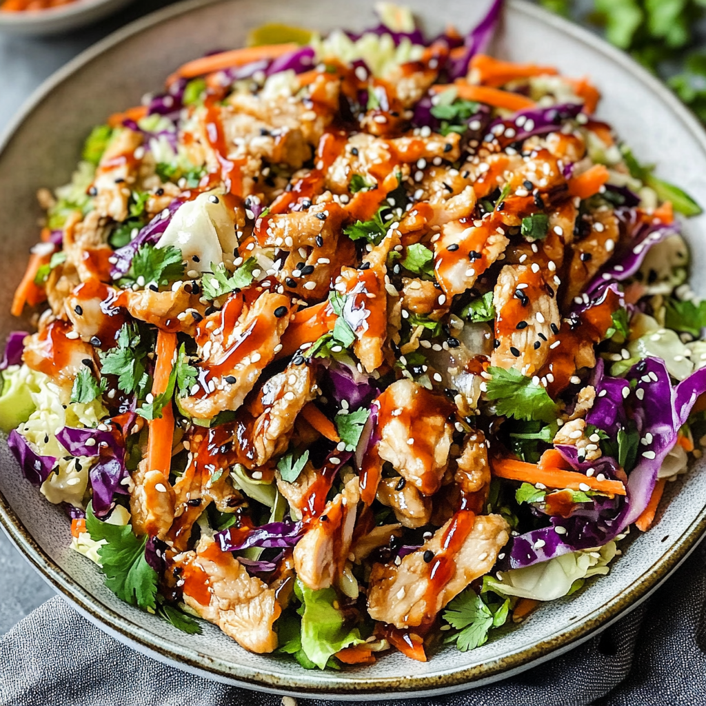 Recipe preparation for Sesame Chicken Cabbage Crunch Salad