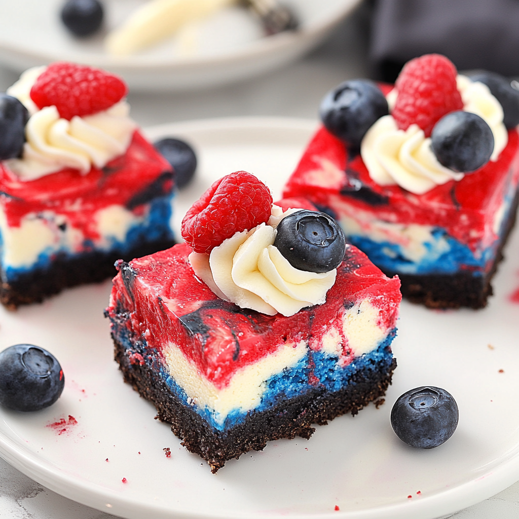 Recipe preparation for Red, White & Blue Cheesecake Swirled Bars