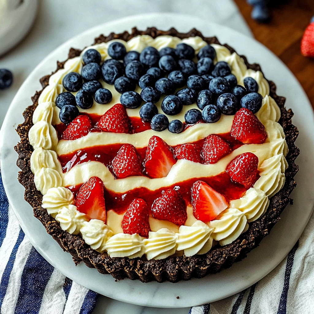 Recipe preparation for Oreo Cookie Crust Flag Pie