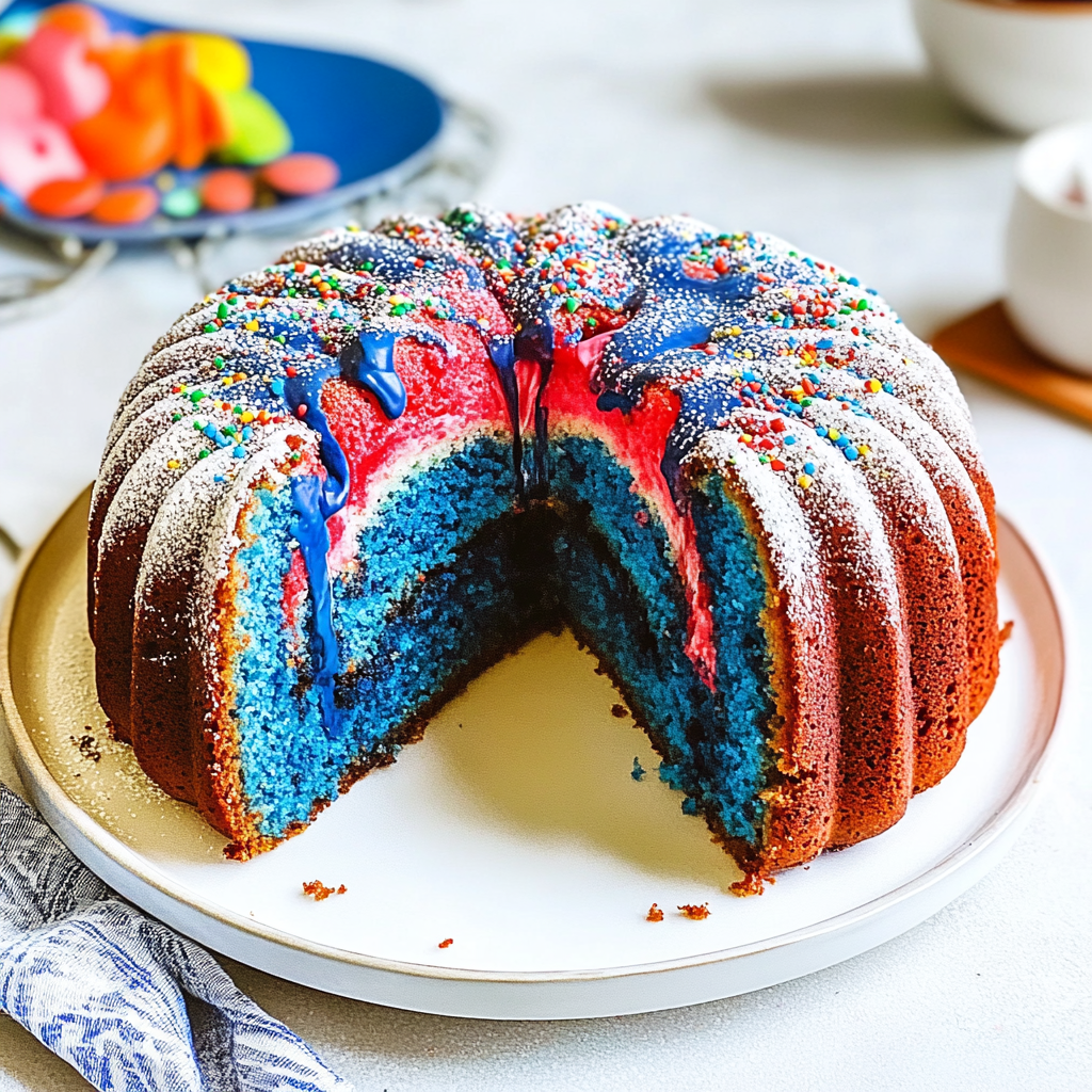 Recipe preparation for Red White & Blue Marble Cake
