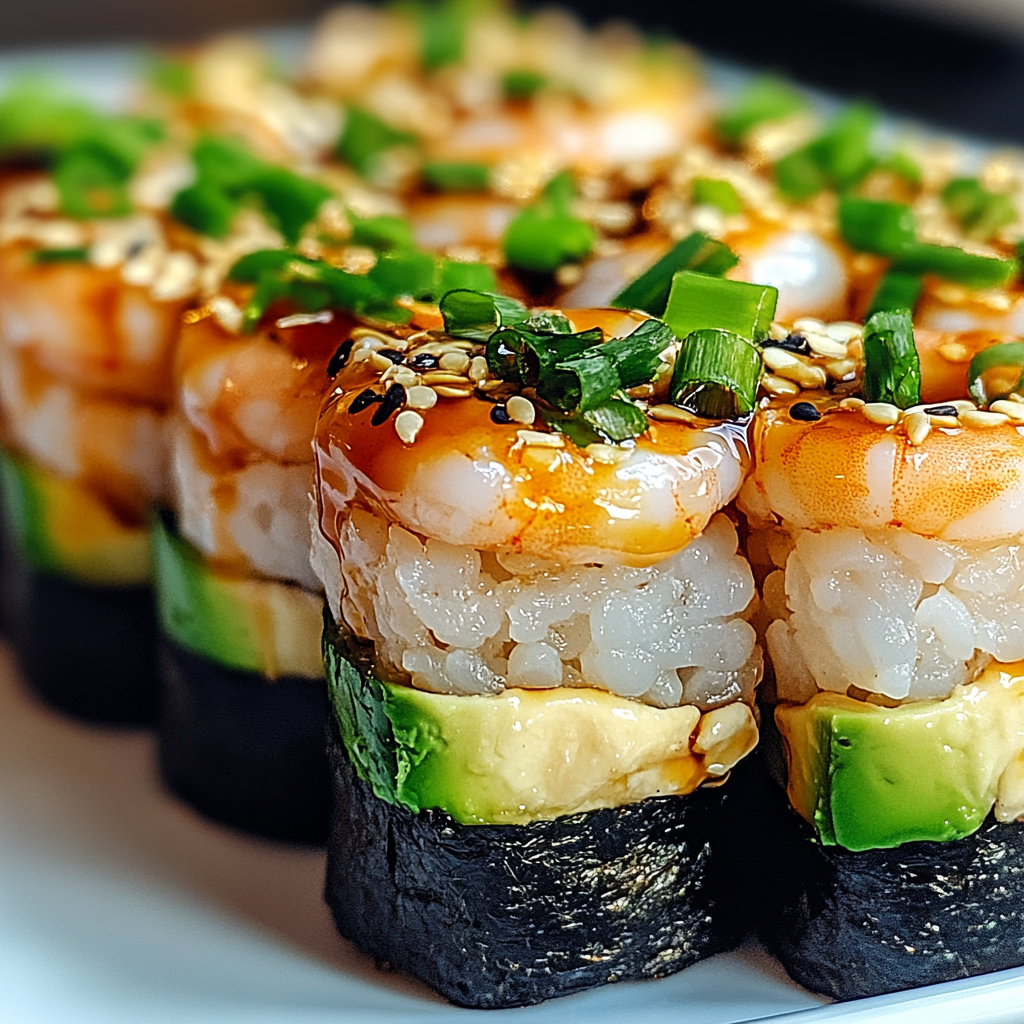 Recipe preparation for Spicy Shrimp Sushi Stacks