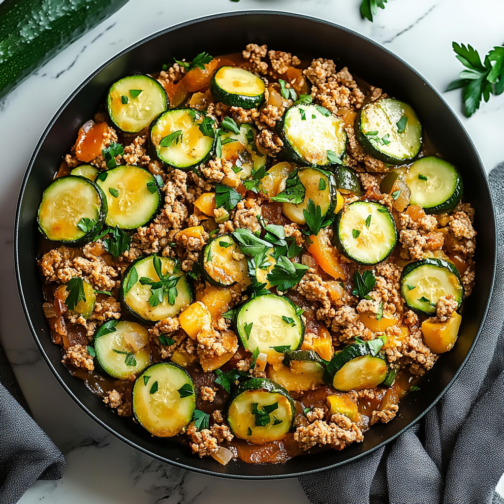Recipe preparation for Ground Turkey and Zucchini Skillet