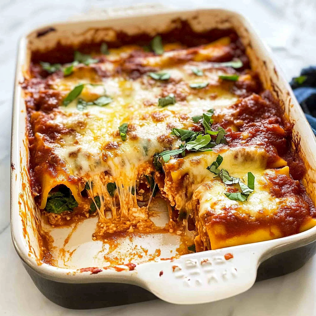 Recipe preparation for Spinach Ricotta Cannelloni