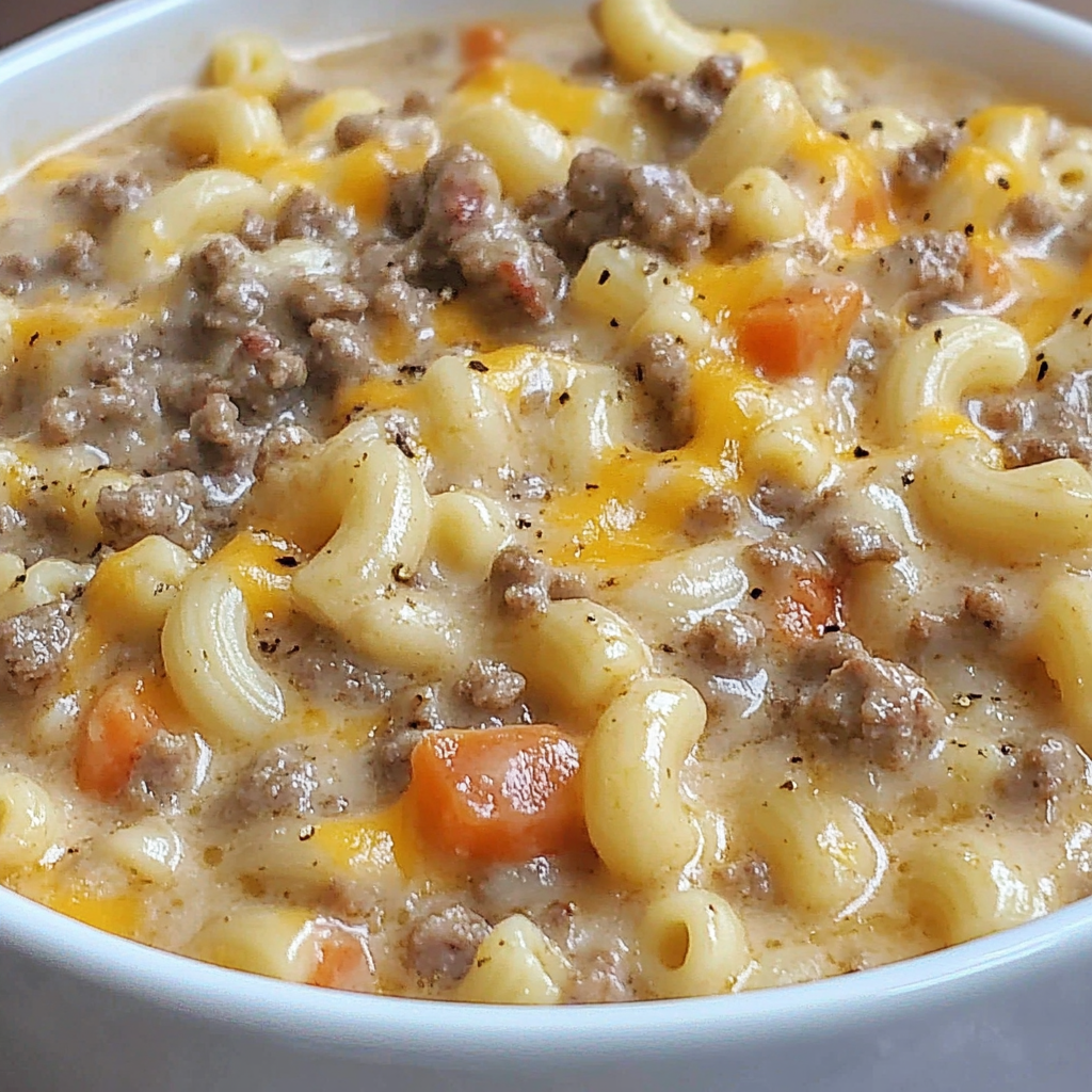 Recipe preparation for Cheeseburger Macaroni Soup