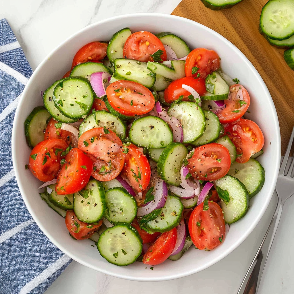 Recipe preparation for Cucumber Tomato Salad