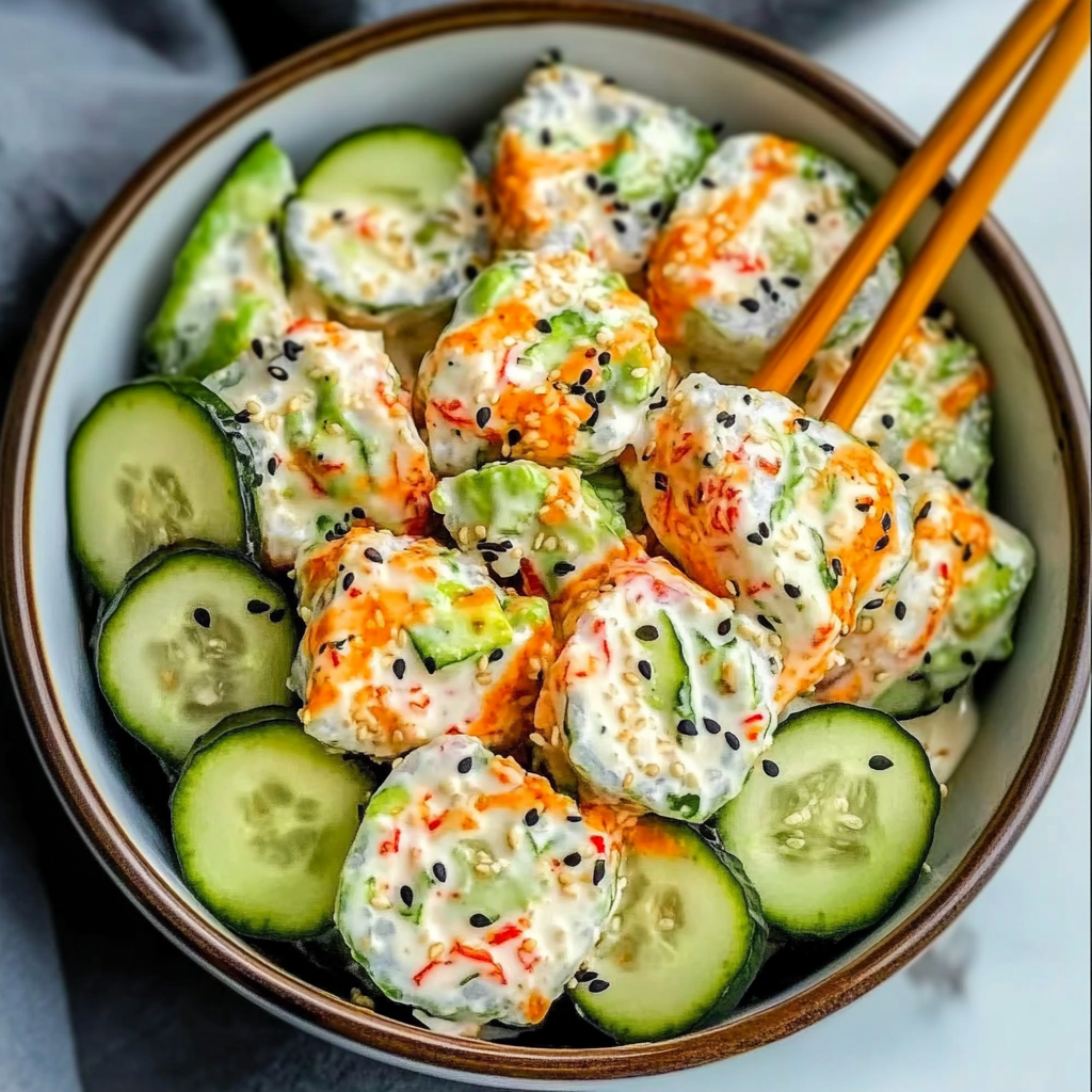 Recipe preparation for California Roll Cucumber Salad