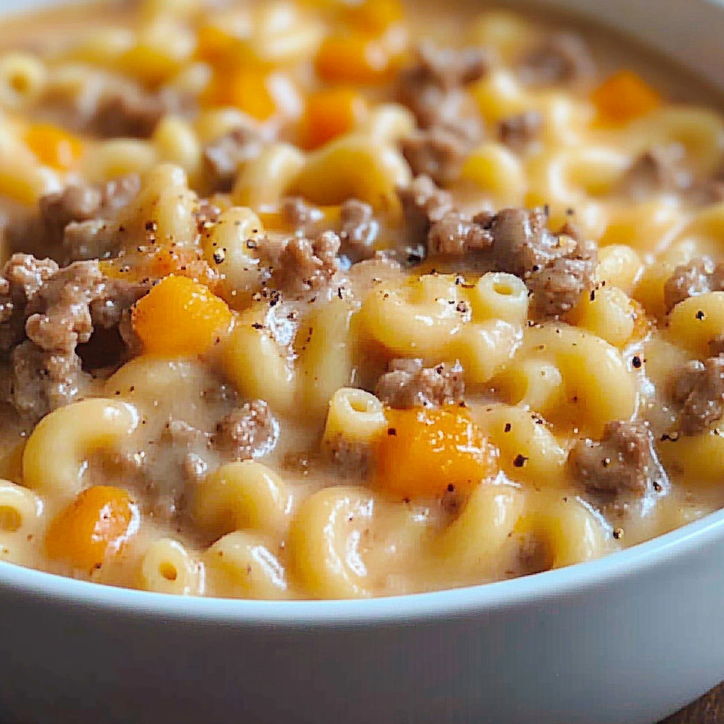 Recipe preparation for Cheeseburger Macaroni Bowl