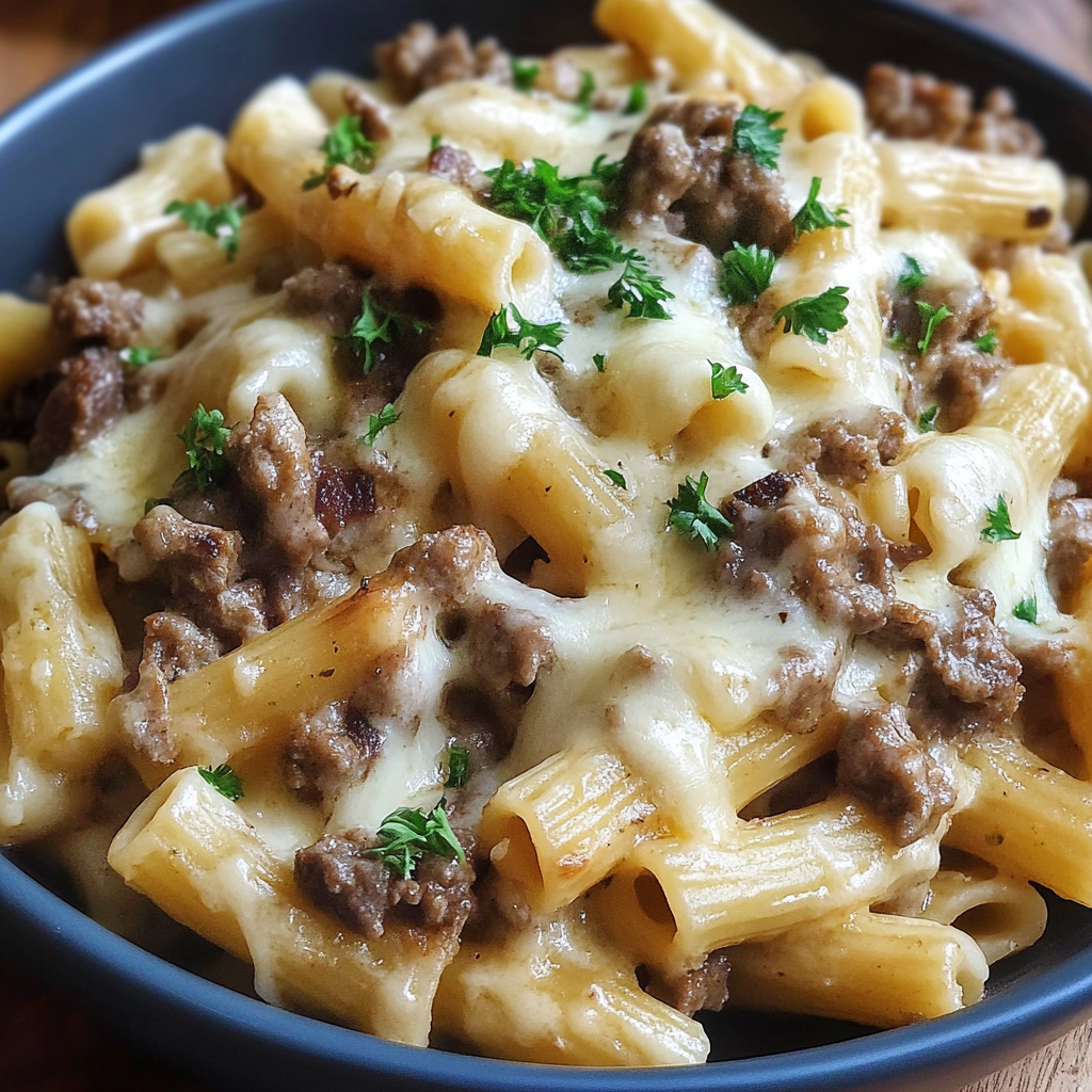 Recipe preparation for Philly Cheesesteak Pasta