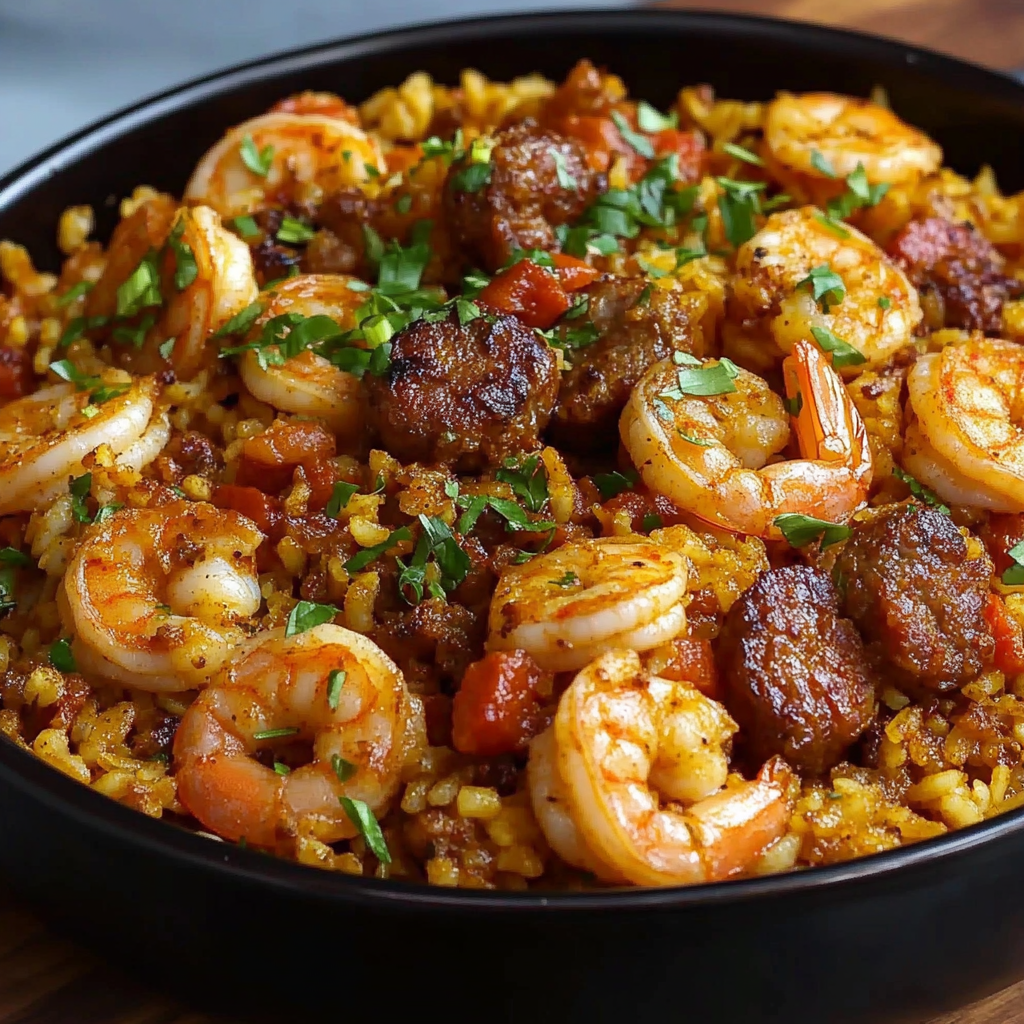 Recipe preparation for Shrimp Sausage Dirty Rice
