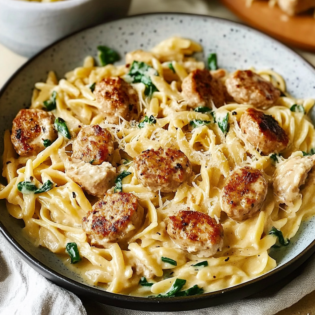 Recipe preparation for Creamy Chicken Sausage Orzo