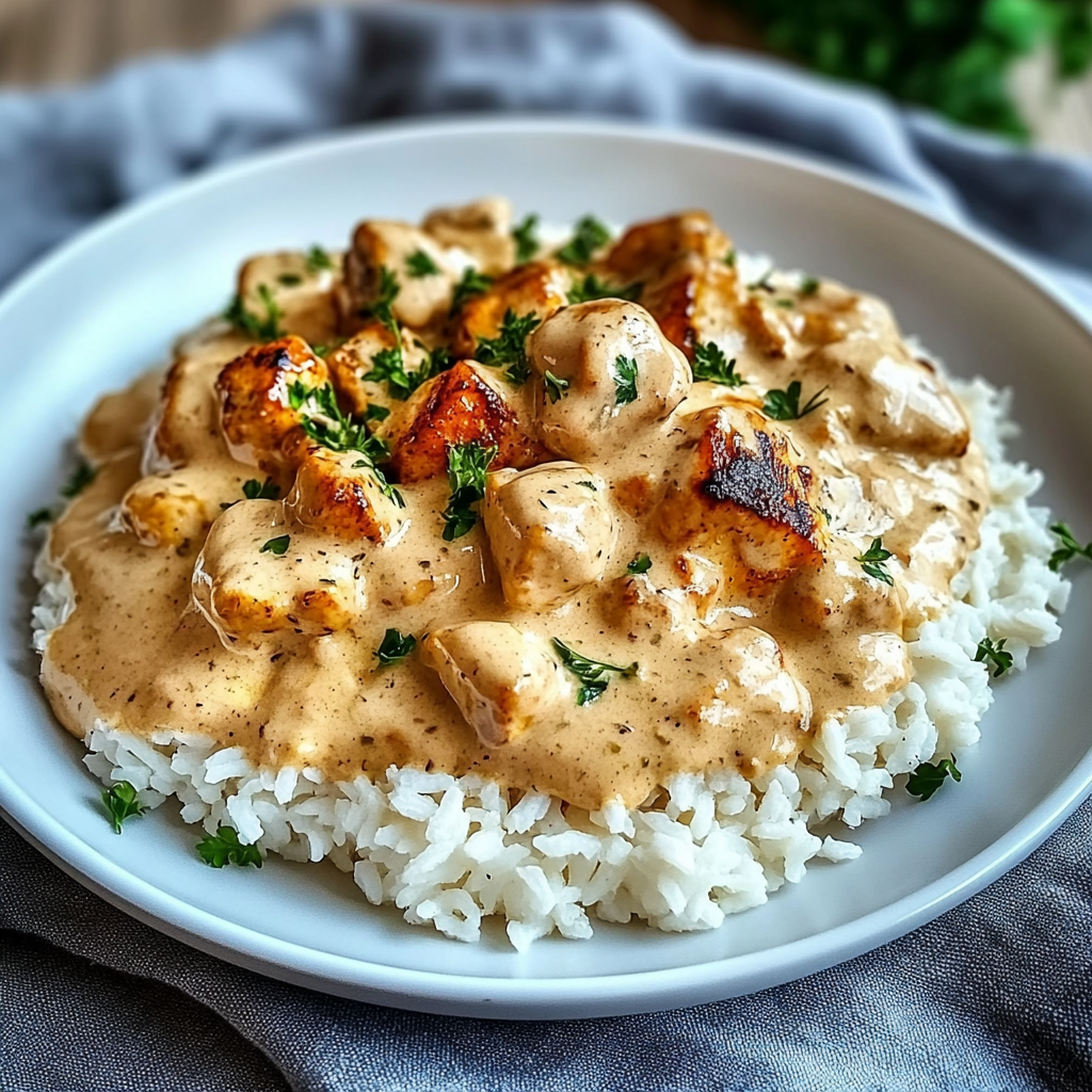 Recipe preparation for Creamy Smothered Chicken and Rice