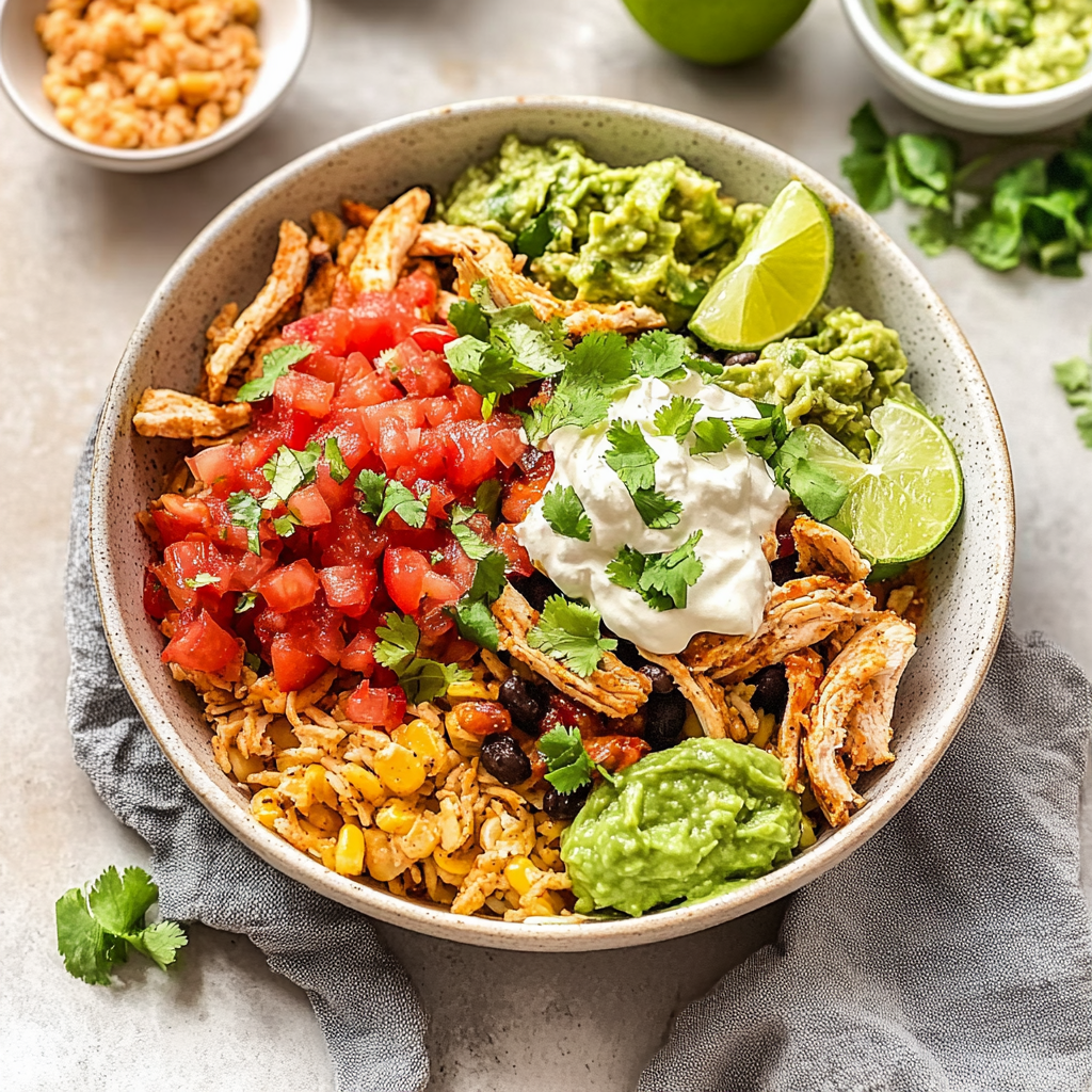 Recipe preparation for Chicken Burrito Bowl with Guac & Lime