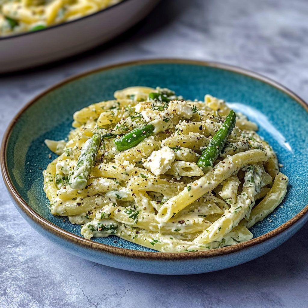 Recipe preparation for Creamy Lemon Feta Pasta