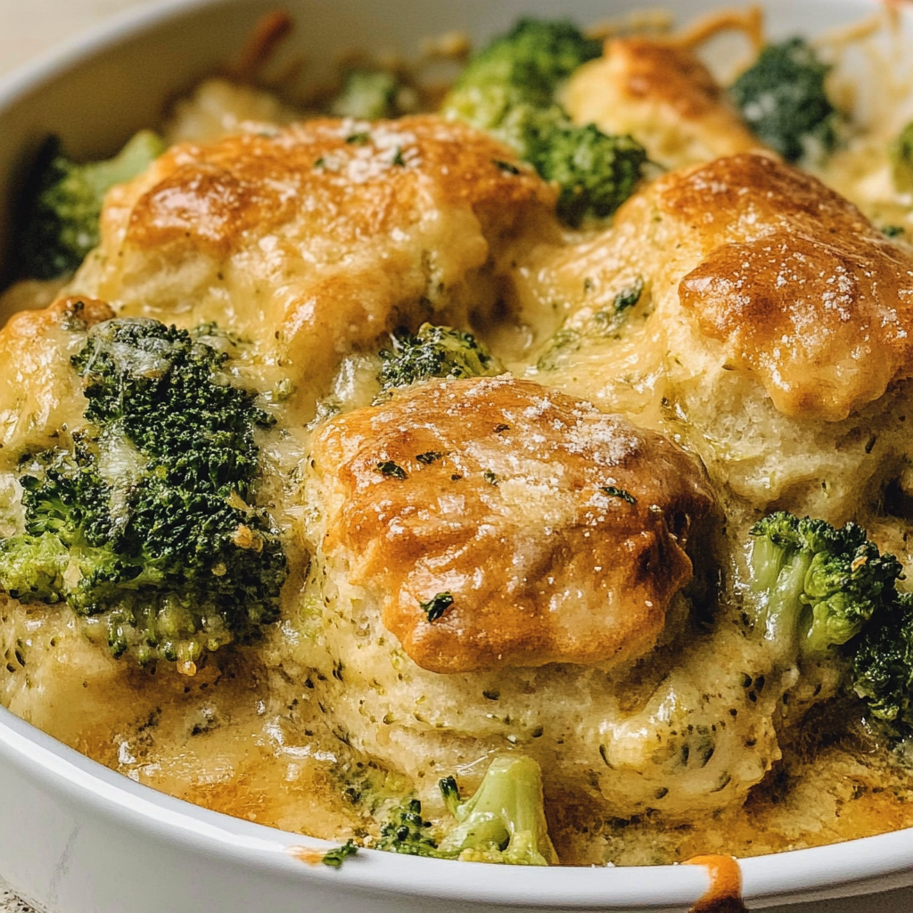 Recipe preparation for Broccoli Cheddar Biscuit Casserole