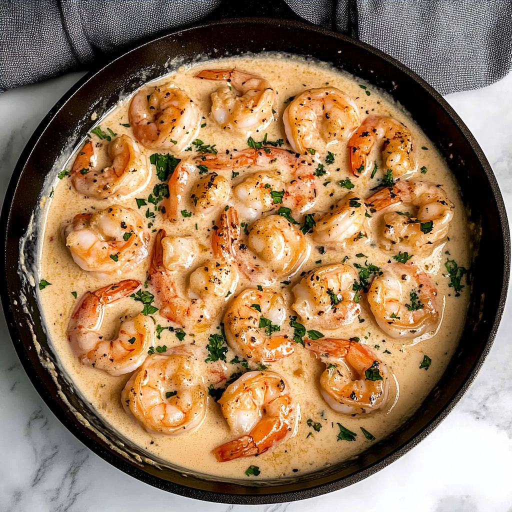 Recipe preparation for Creamy Garlic Shrimp (15 mins)