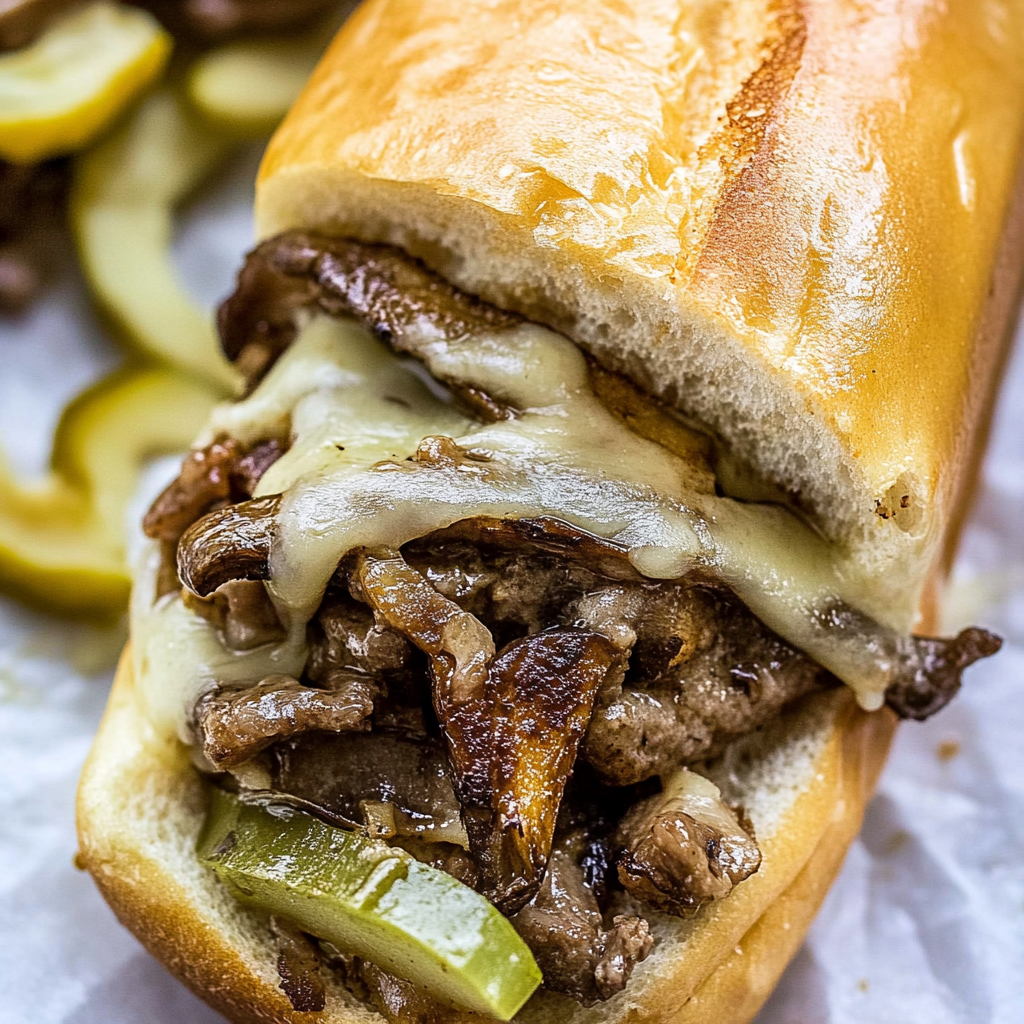 Recipe preparation for Delicious Philly Cheesesteak with Mushrooms