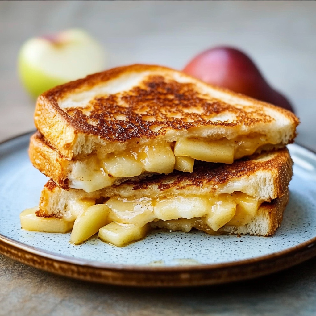 Recipe preparation for Cinnamon Sugar Brie and Apple Grilled Cheese
