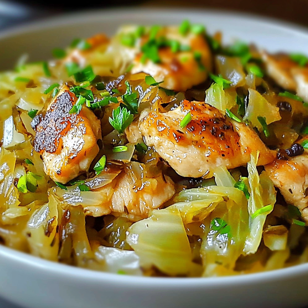 Recipe preparation for Sautéed Garlic Cabbage Chicken