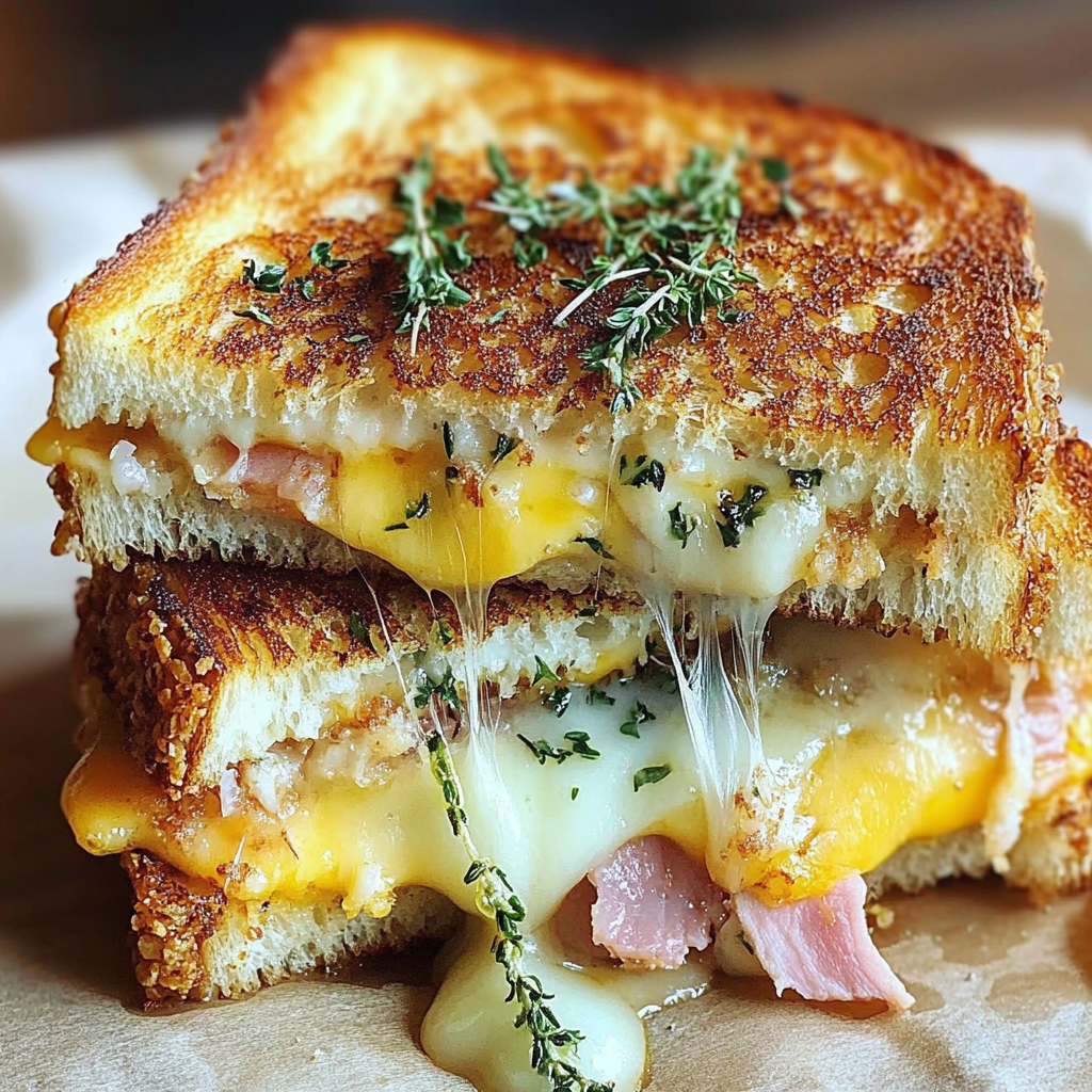 Recipe preparation for Cheese Crusted Hawaiian Grilled Cheese