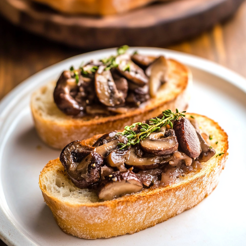 Recipe preparation for Steak and Mushroom Bruschetta