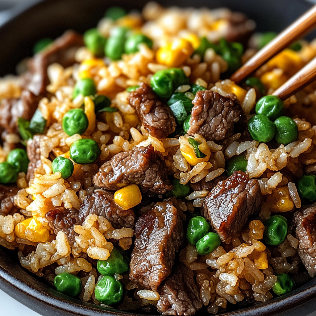 Recipe preparation for Garlic Butter Steak Fried Rice