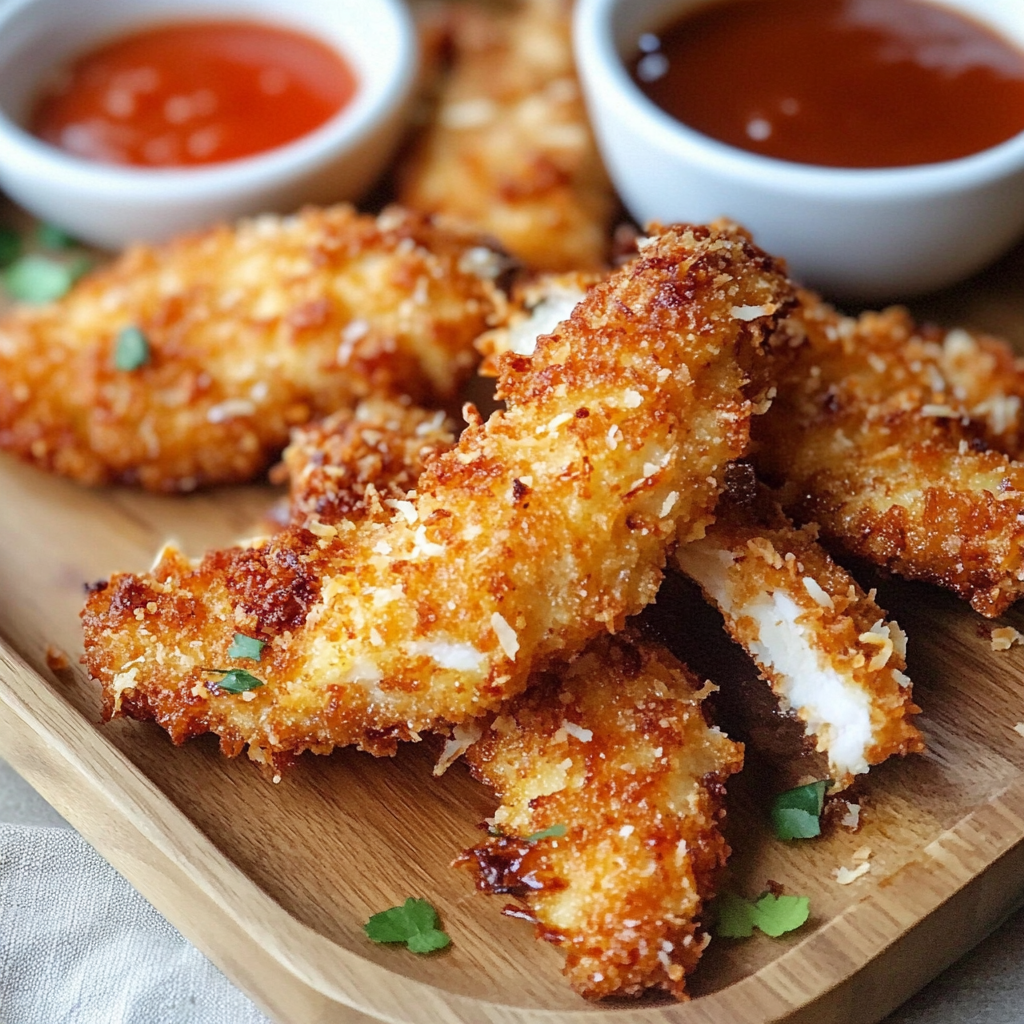 Recipe preparation for Crispy Coconut Chicken Strips