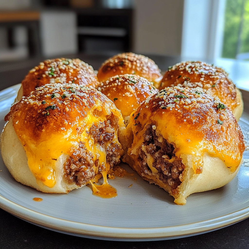 Recipe preparation for Garlic Parmesan Cheeseburger Bombs