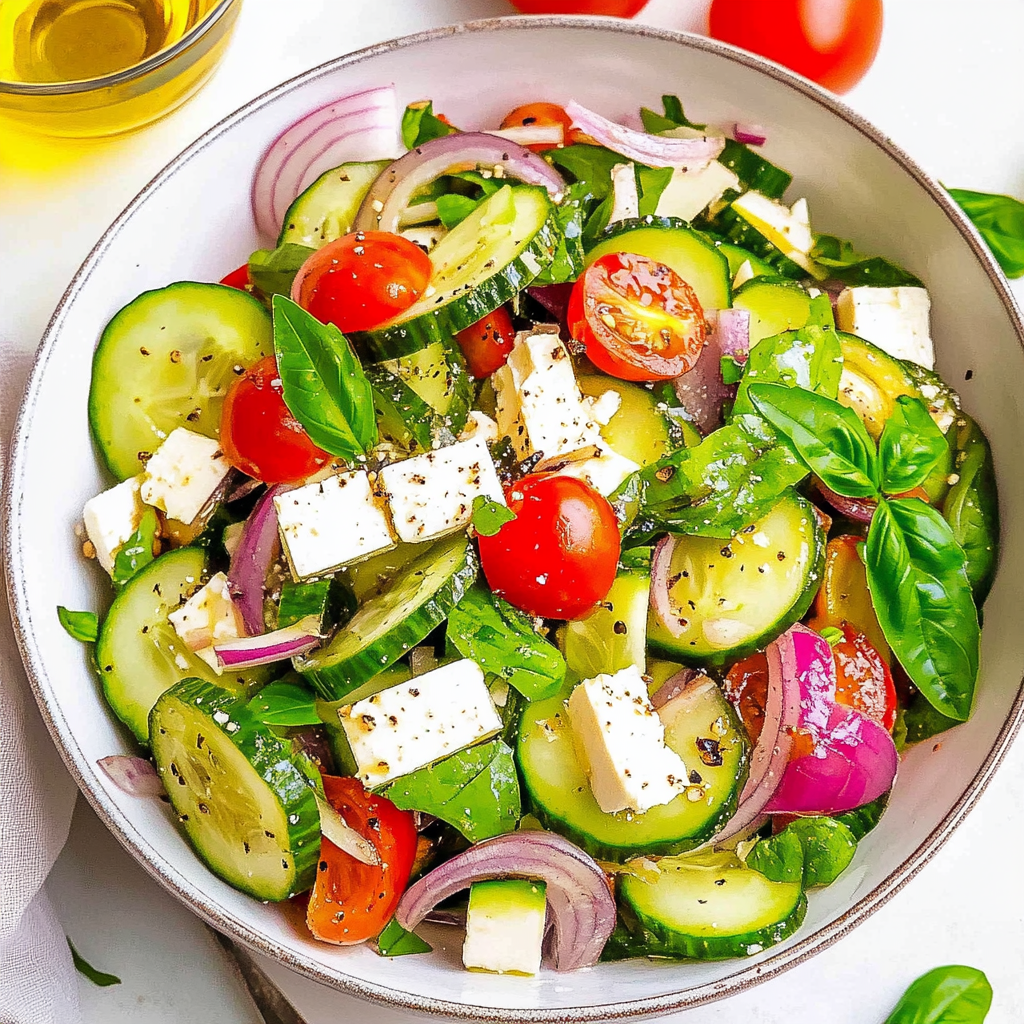 Recipe preparation for Keto Greek Cucumber Salad