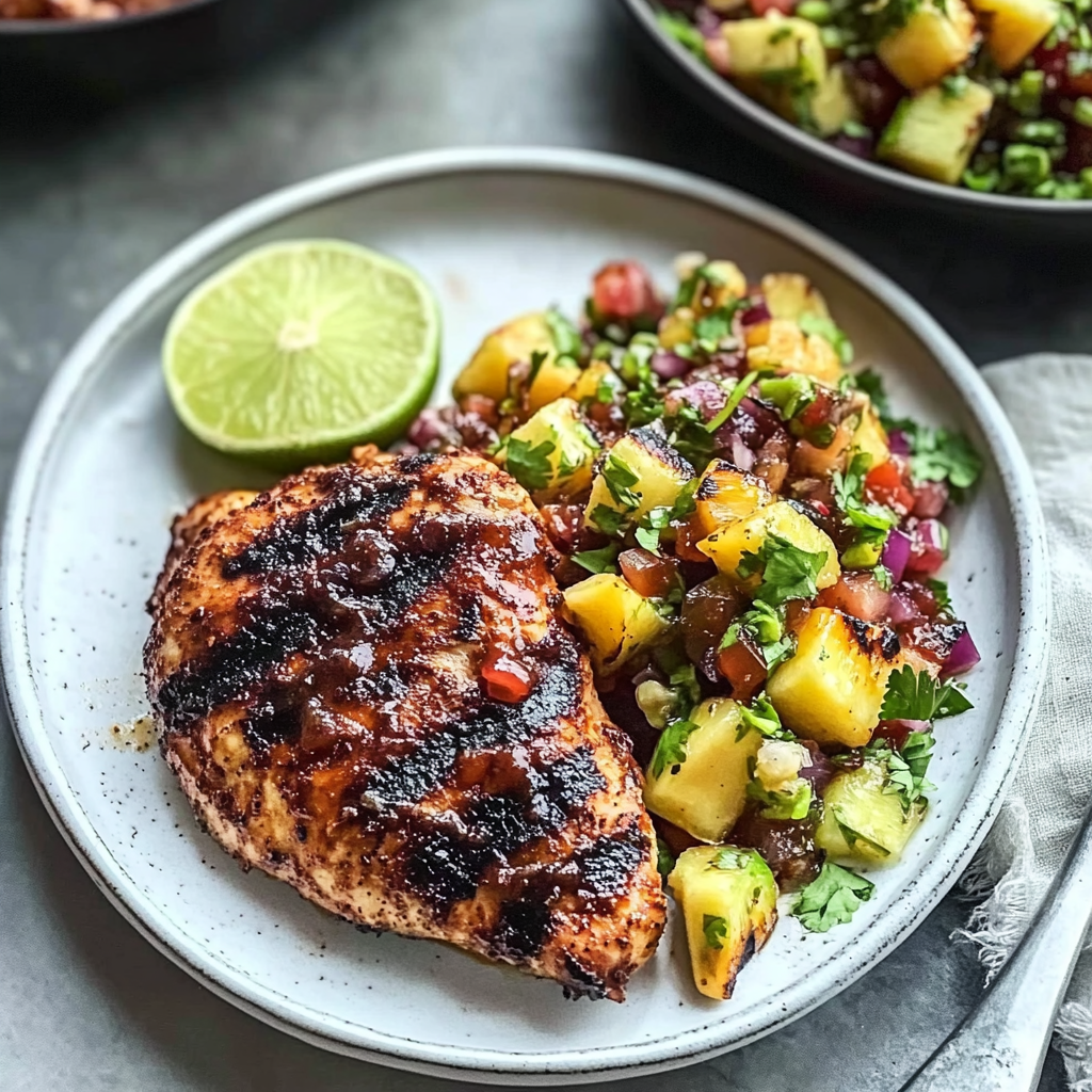 Recipe preparation for Caribbean Jerk Chicken with Pineapple Salsa