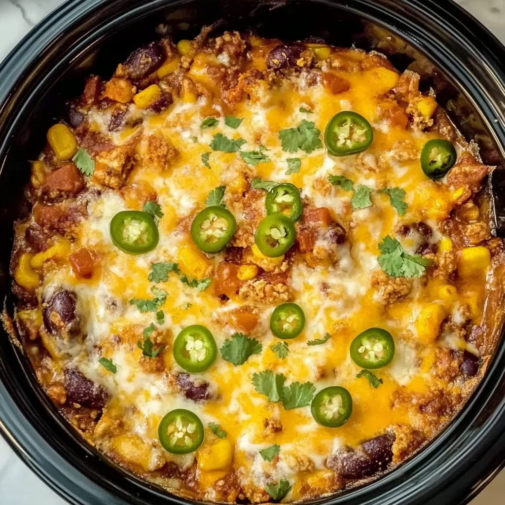 Recipe preparation for Slow Cooker Taco Casserole