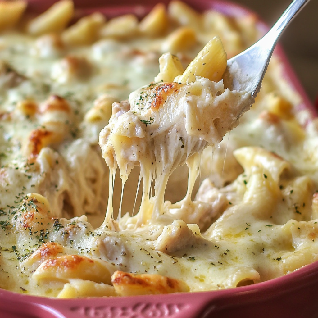 Recipe preparation for Chicken Alfredo Bake