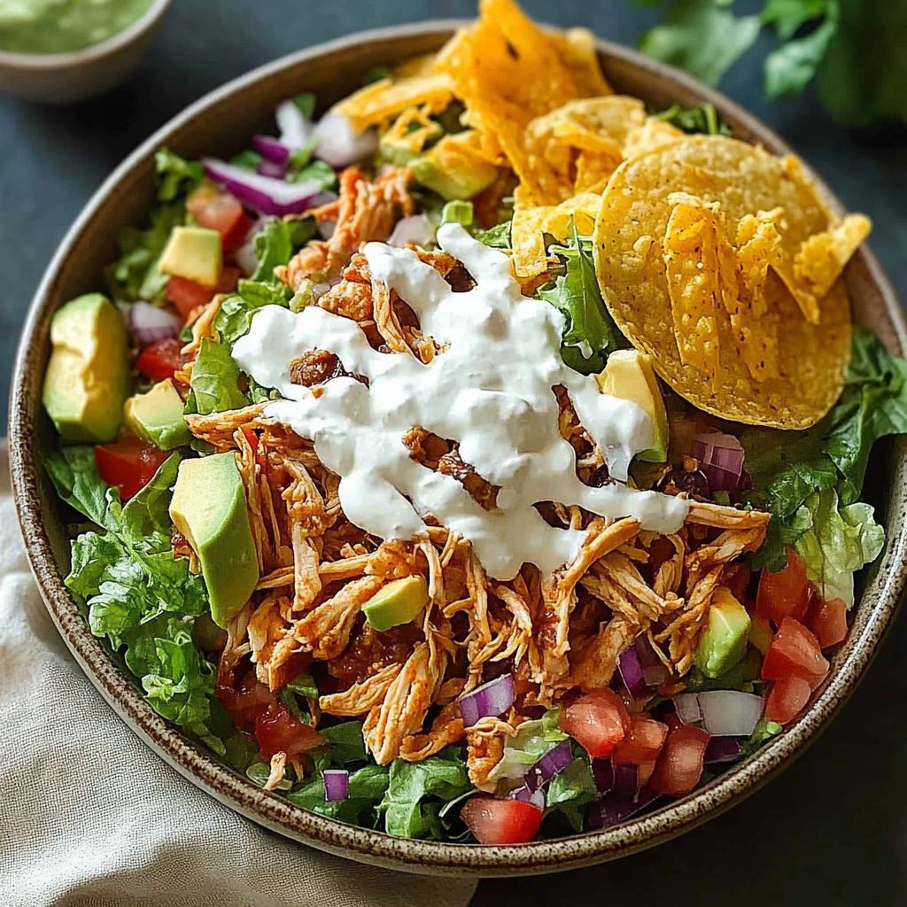 Recipe preparation for Shredded Chicken Taco Salad
