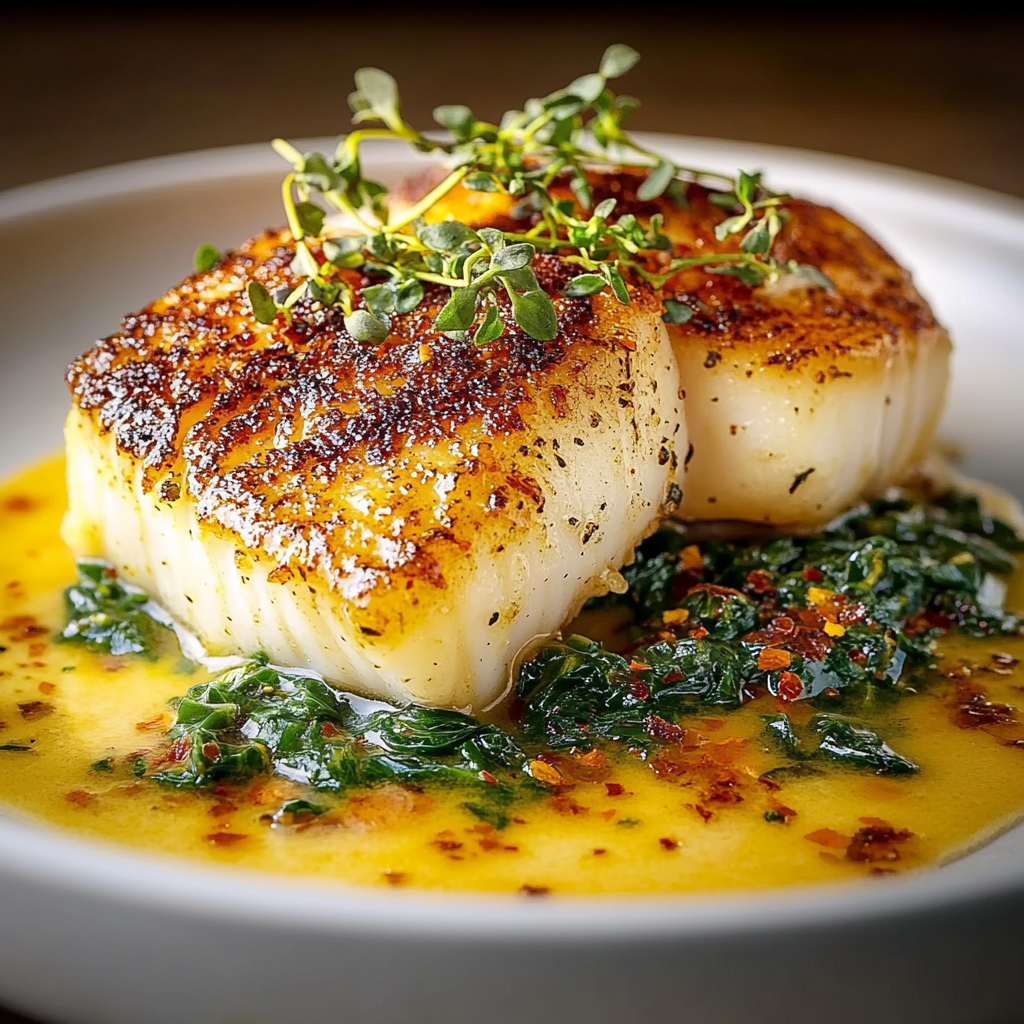 Recipe preparation for Pan-Seared Cod with Garlic Cream Sauce