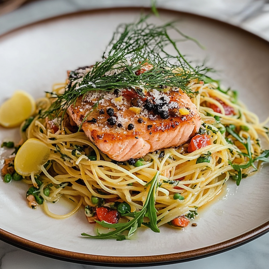 Recipe preparation for Salmon Linguine with Chilli Oil