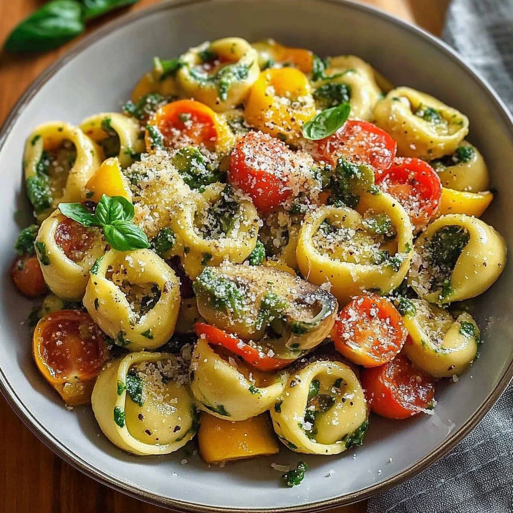Recipe preparation for Tortellini Summer Veggies Plate